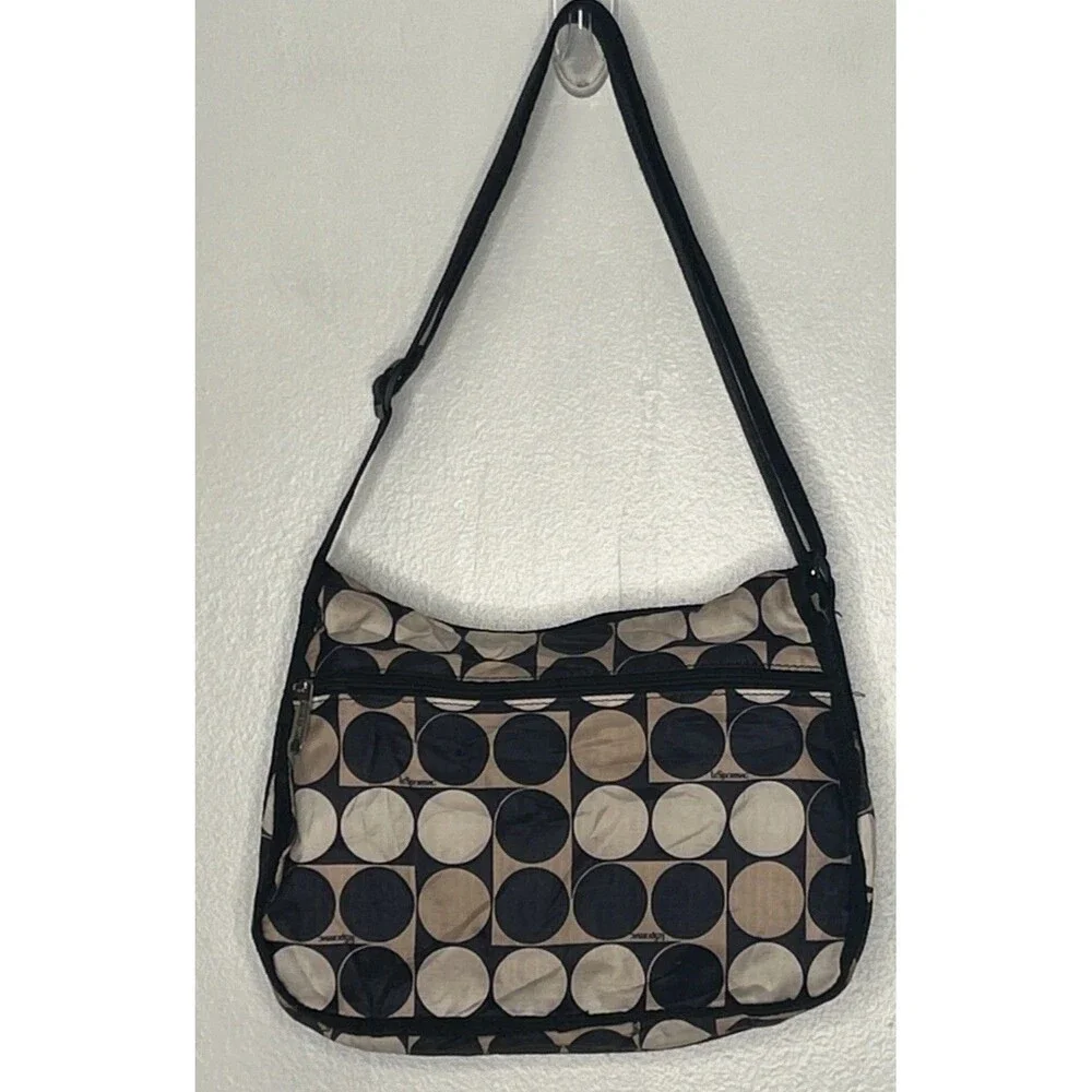 LeSportsac CLASSIC HOBO black tan Circles Lagenlook Y2K *some discoloration